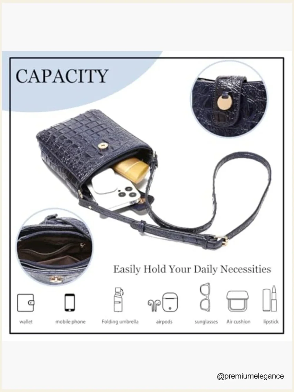 Vegan Leather Crocodile Embossed Crossbody Bag Magnetic Buckle Shoulder Wallet